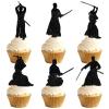 18pcs Black Silhouette Glitter Warrior Dessert Cupcake Topper Kendo Fitness Sports Theme Decor Supplies Men Boys Happy Birthday Anniversary Party Decorations view 1
