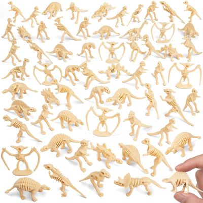 HFKPJRT 65 Pcs Dinosaur Bones for Sandbox, Mini Dinosaurs Bones for Kids, Mini Dinosaur Skeleton Figures for Science Play, Dino Fossil Toys for Dino Sand Dig, Party Favor, Cake Topper Decoration