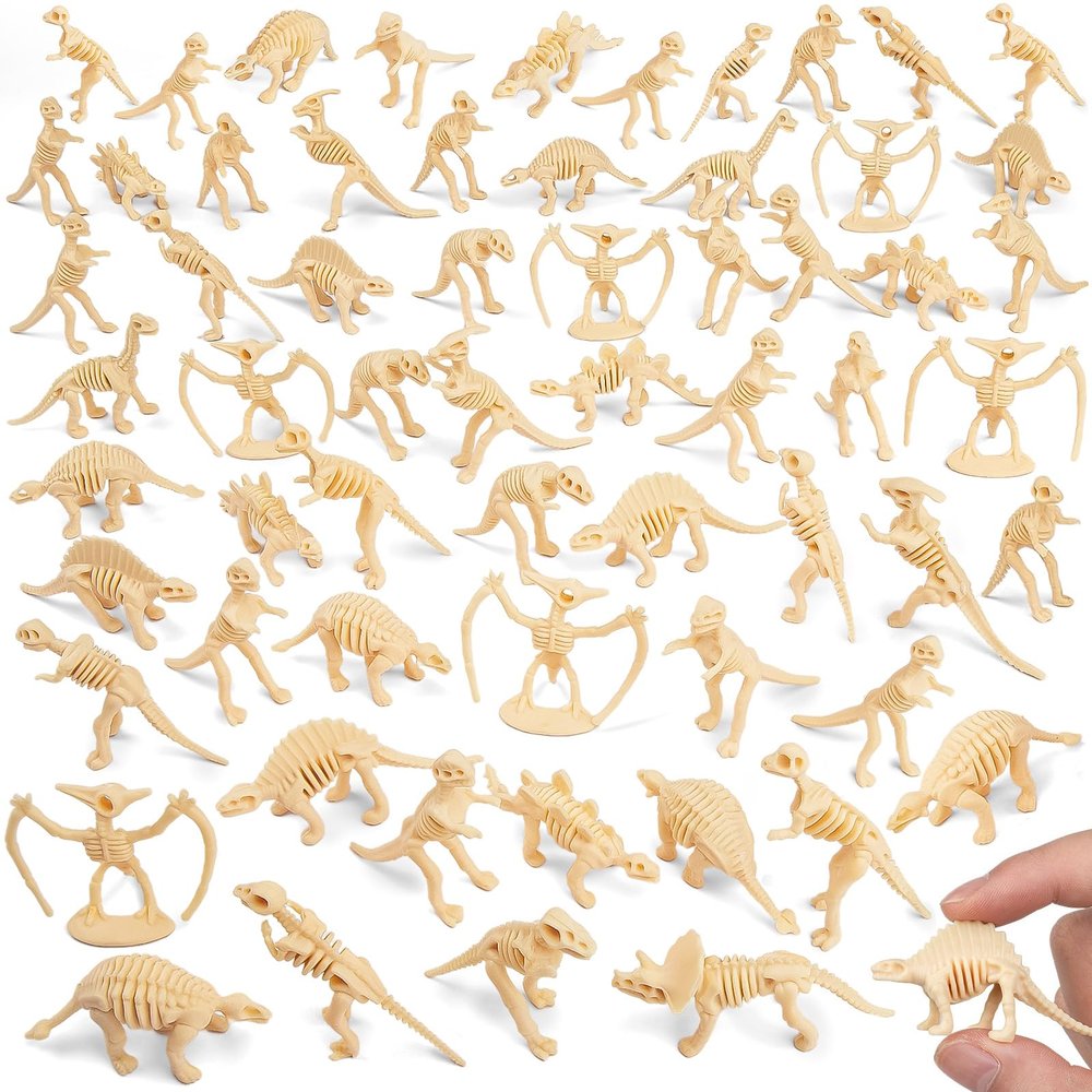 HFKPJRT 65 Pcs Dinosaur Bones for Sandbox, Mini Dinosaurs Bones for Kids, Mini Dinosaur Skeleton Figures for Science Play, Dino Fossil Toys for Dino Sand Dig, Party Favor, Cake Topper Decoration