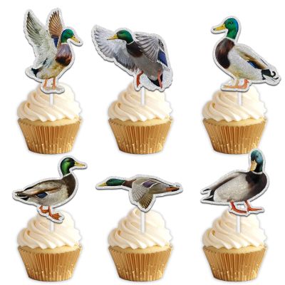 18pcs Glitter Hunting Duck Mallard Dessert Cupcake Topper Pick for Wild Animal Theme Decor Supplies Baby Shower Boys Girls Happy Birthday Party Decorations