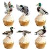 18pcs Glitter Hunting Duck Mallard Dessert Cupcake Topper Pick for Wild Animal Theme Decor Supplies Baby Shower Boys Girls Happy Birthday Party Decorations view 1
