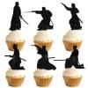 18pcs Black Silhouette Glitter Dessert Cupcake Topper Warrior Kendo Fitness Sports Theme Decor Supplies Men Boys Happy Birthday Anniversary Party Decorations view 1