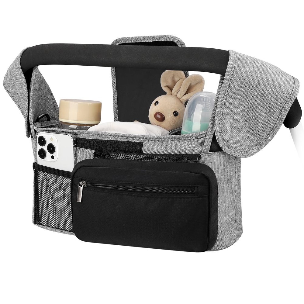 Accmor Universal Stroller Organizer with Insulated Cup Holder Detachable Phone Bag and Shoulder Strap,Stroller Bag Caddy Organizer Fits for Uppababy, Baby Jogger, Britax Strollers
