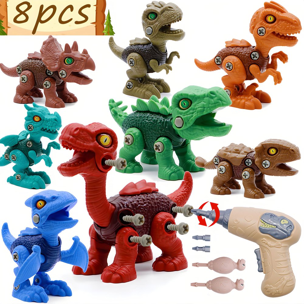 Yerloa 8pcs Dinosaur Toys for Kids 3-5 5-7, STEM Take Apart Dinosaur Toys for Boys 3 4 5 6 7 8 Year Old Toddler Party Birthday Gifts Dino Toys Construction Building Toy Kids Toy with Electric Drill