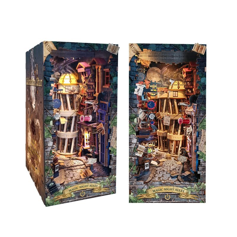 STRUCWOOD Model Kit Wooden Puzzles DIY Bookcase Model Making Crafts Adult/Birthday Creative Gifts(Magic Night Alley)