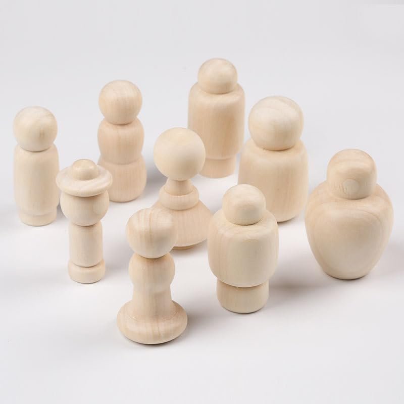 50 Log Color Wooden Man DIY Children Painted Wooden Dolls Hand-Painted Wooden Figures (68 * 32MM Wood Color)