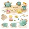 Custom Name Toddler Toys Tea Set for Kids, 15 Pcs Wooden Afternoon Tea Play Set for Little Girls Boys Princess Tea Party Time Toy Kitchen Pretend Play, Gifts for Daughter Son view 1