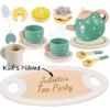 Custom Name Toddler Toys Tea Set for Kids, 15 Pcs Wooden Afternoon Tea Play Set for Little Girls Boys Princess Tea Party Time Toy Kitchen Pretend Play, Gifts for Daughter Son view 2