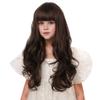 Edivd Kids Mixed Brown Wig Long Dark Brown Wig with Flat Bangs for Child Girls Long Brown Wavy Curly Wigs Heat Resistant Synthetic Wigs with Cap view 1