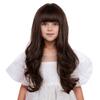 Edivd Kids Mixed Brown Wig Long Dark Brown Wig with Flat Bangs for Child Girls Long Brown Wavy Curly Wigs Heat Resistant Synthetic Wigs with Cap view 2