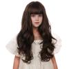 Edivd Kids Mixed Brown Wig Long Dark Brown Wig with Flat Bangs for Child Girls Long Brown Wavy Curly Wigs Heat Resistant Synthetic Wigs with Cap view 3