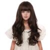 Edivd Kids Mixed Brown Wig Long Dark Brown Wig with Flat Bangs for Child Girls Long Brown Wavy Curly Wigs Heat Resistant Synthetic Wigs with Cap view 4