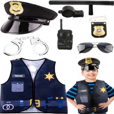 8 Pcs Kids Police Costume Set Police Vest Hat Prop Toys Police Officer Dress Up for Boys Police Career Day Halloween Party