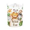 Clastyle 45L Large White Jungle Animals Elephant Kid Laundry Hamper with Handle Collapsible Lion Koala Giraffe Clothes Toy Storage Basket with Lid for Nursery view 1
