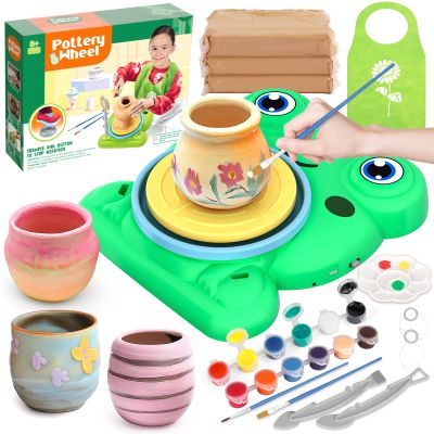 Aujazyble Pottery Wheel for Kids - Complete Pottery Painting Kit Arts and Crafts for Kids Ages 8-12 with 3 Pack Air Dry Clay Art Supplies Toys for Girls Boy Birthday Gift for 6 7 8 9 10 11 12+