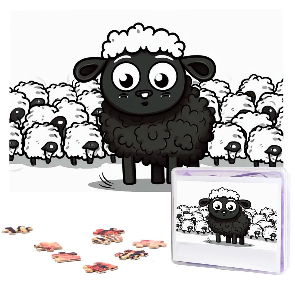 Wooden Puzzle Cartoon Black White Sheep Jigsaw Puzzles 1000 Pieces for Adults Personalized Picture Puzzle Photo Puzzle for Adult Family Wedding Graduation, Puzzles Gifts