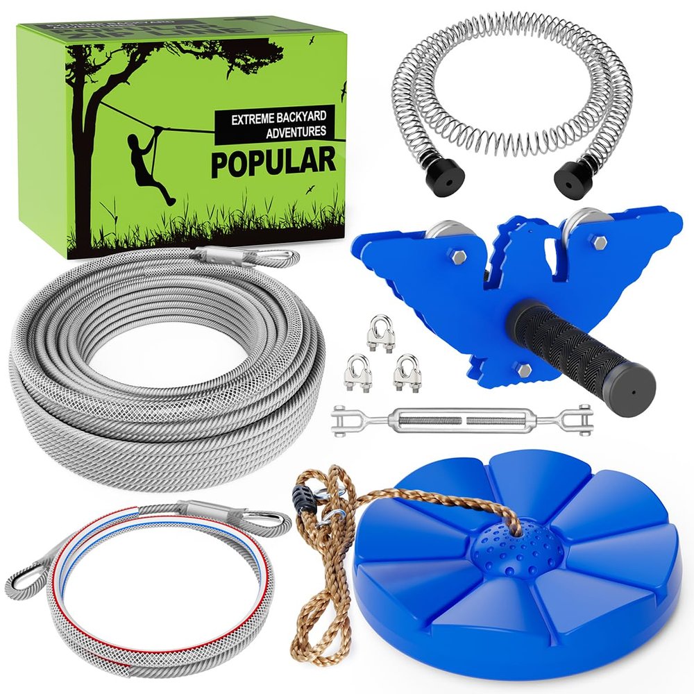 X XBEN Zip line Kits for Backyard, Zip Lines for Kid and Adult, Included Swing Seat, Ziplines Brake, and Steel Trolley, Outdoor Playground Equipment (65FT)