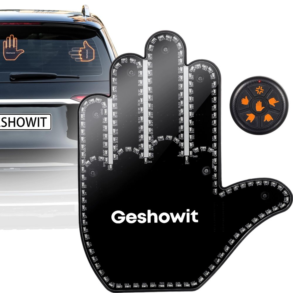 Geshowit LED Finger Light for Car with Remote, LED Hand Gesture Light with 6 Signs for Car Window, Funny Car LED Sign to Communicate with Drivers, Car Accessories for Men and Women