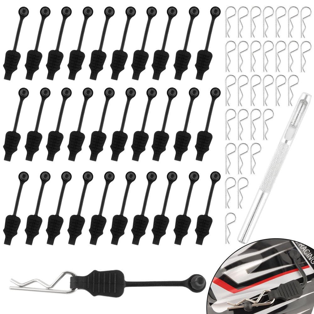 GDOOL 30 Pieces 1.2mm RC Cars Body Clips with Pull Tabs for 1:10 1:12 Traxxas Arrma Redcat Axial Losi HSP HPI Kyosho Trucks Upgrades & 1 PCS Hole Puncher Reamer for Body Shell Drills Tool