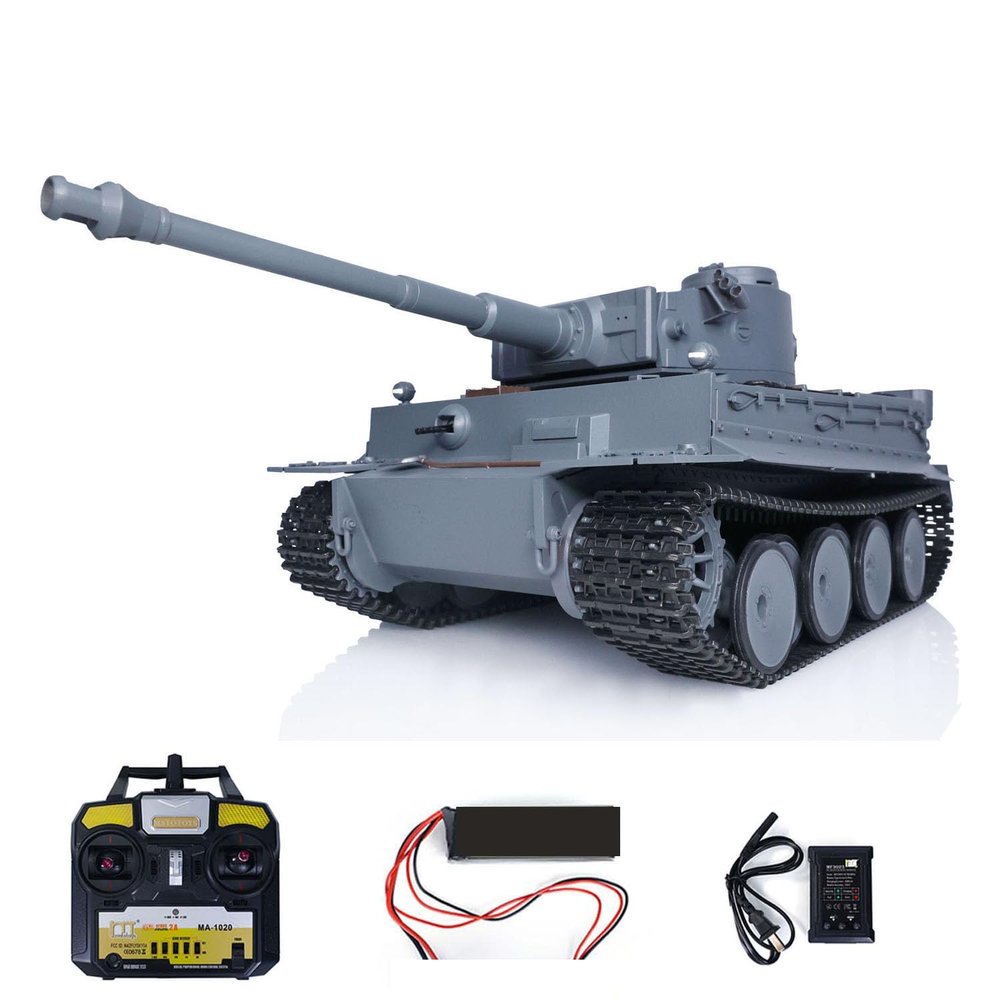 wheelfun 1/16 Scale Mato Almost Full Metal Gray German Tiger I Bb Shooting RTR RC Tank 1220 360 Rotating Turret Infrared Combat BB Shooting Airsoft Tank That Shoot