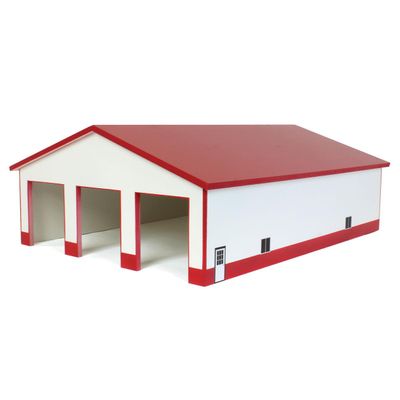 1/64 White & Red 3 Door 60ft x 80ft Wooden Implement or Shop Building STA-211
