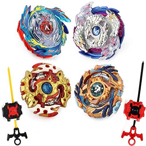 Elfnico Bey Battling Top Burst Gyro Toy Set 4 Spinning Tops 2 Launchers Combat Battling Game with Portable Storage Box Gift for Kids Children Boys