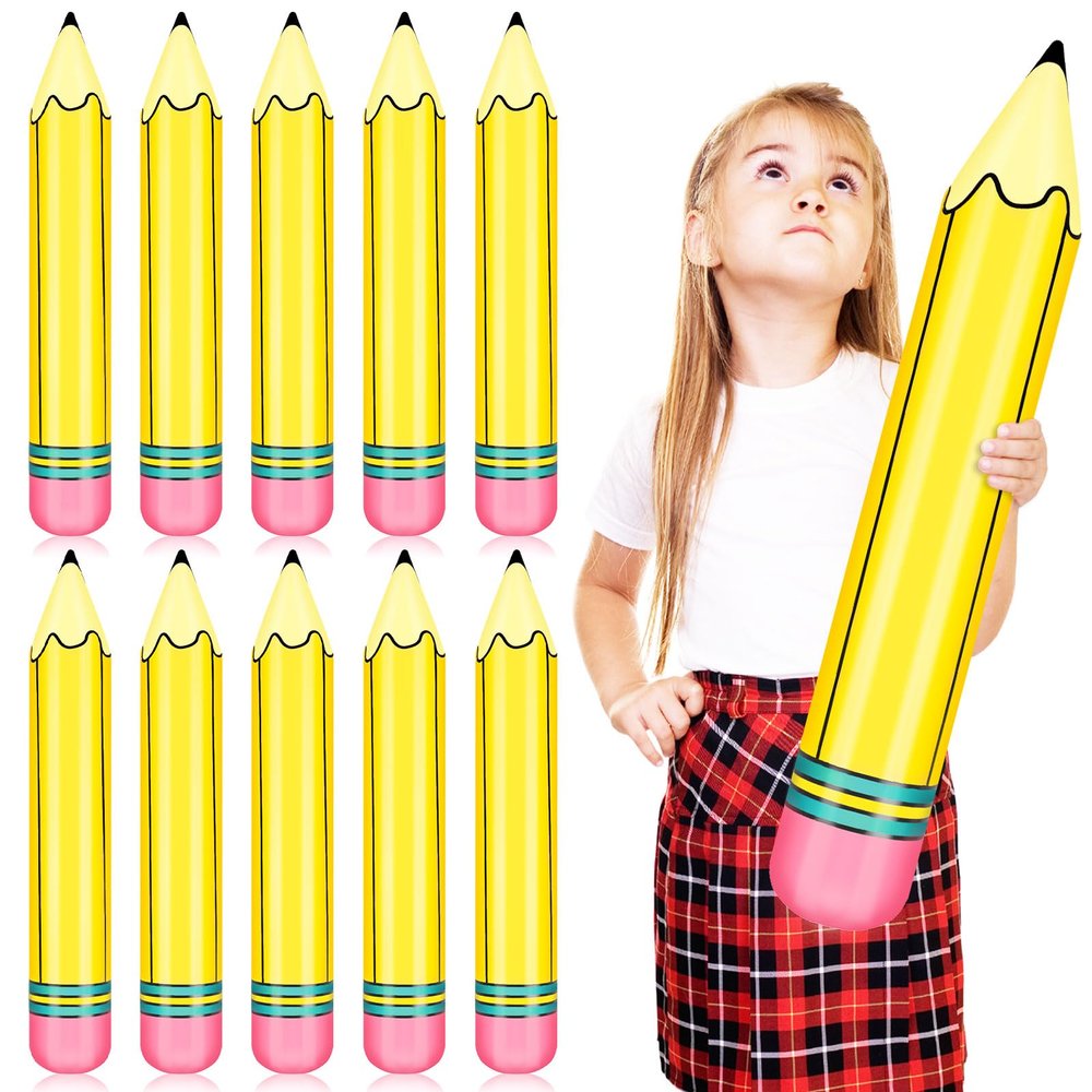 10Pcs 27 Inch Large Inflatable Pencil Balloons Back to School Inflatable Pencil Balloon Graduation Party Decoration for Back to School Classroom Garden Room Birthday Party Decorations