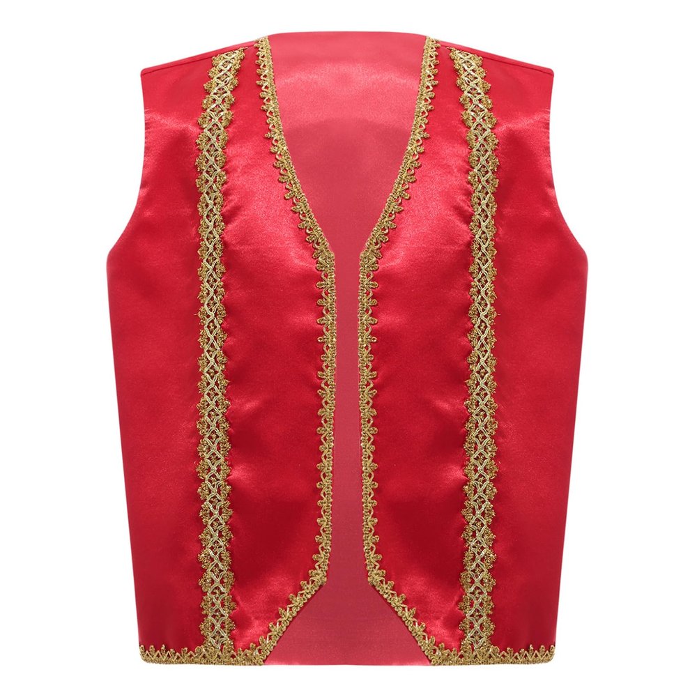 Choomomo Kids Boys Prince Uniform Vest Halloween Arabian Golden Lace Waistcoat Street Rat Dressy Top Burgundy 12 Years
