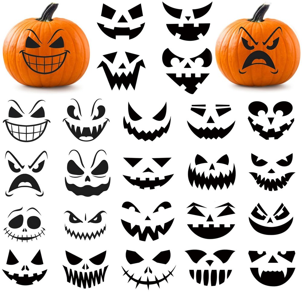 Finduat 24 Pcs Halloween Pumpkin Faces Stickers Vinyl Decals DIY Craft Vinyl Art Stickers, Pumpkin Faces Wall Decals Halloween Glass Window Sticker Halloween Party Pumpkin Decorations, Black