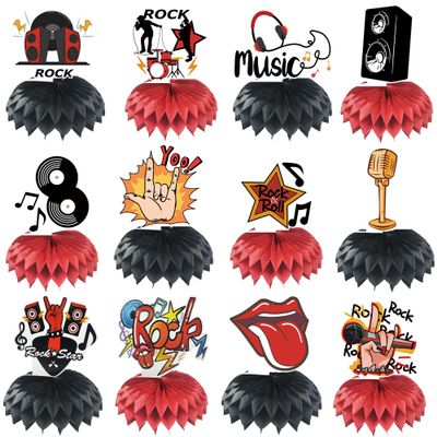 12PCS Rock and Roll Honeycomb Centerpieces Music Party Decorations Silhouette Retro Table Musical Silhouette Party Favors Guitar Rap Birthday Baby Shower Party Supplies