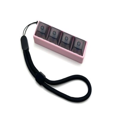 Four-Button Clicky Mechanical Switch Fidget Toy | Stim Toy, Stress Relief, ADHD (Pink Base, Transparent Black Keycaps)