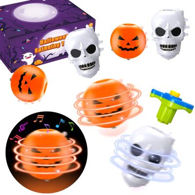Halloween Treats Non Candy for Kids, 4-12 Pack Light Up Spinning Tops Toys Gifts for Toddlers, Party Favors Boo Basket Goodie Bag Stuffer Fillers, Birthday Classroom Prizes for Boys Girls