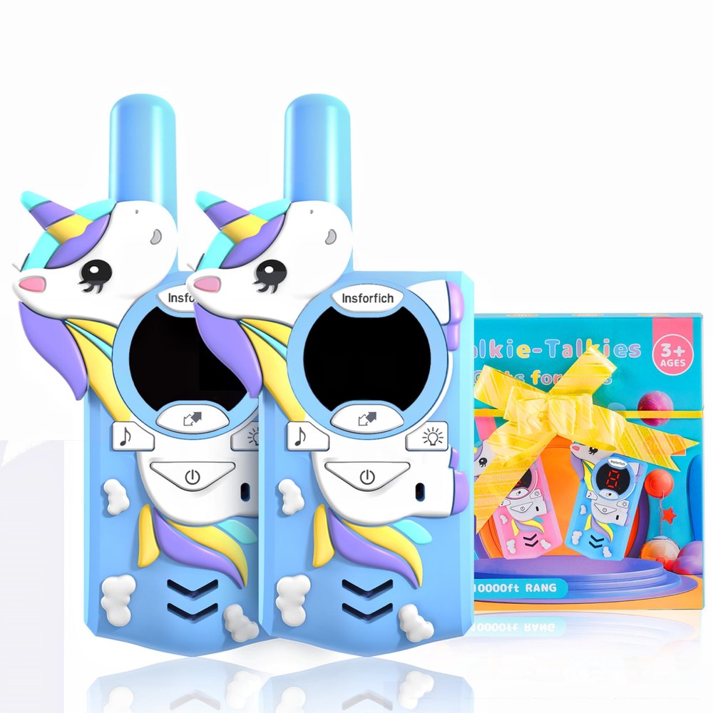 Unicorn Walkie Talkies for Kids,Toys Gifts for 3 4 5 6 7 8 9 Year Old Boys Girls,3 Channels 2 Way Radio Toy, 2 Miles Range for Outside, Camping, Hiking (Blue)