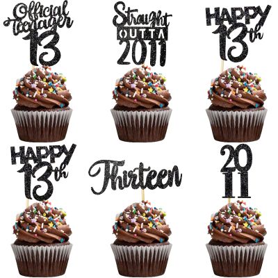 VCGUDOE 30PCS 13th Birthday Cupcake Toppers 13th Birthday Decorations for Boy 13th Birthday Decorations for Girl 2011 13th Birthday Decorations Cheers to 13th Birthday Party Decorations, Black
