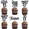 VCGUDOE 30PCS 13th Birthday Cupcake Toppers 13th Birthday Decorations for Boy 13th Birthday Decorations for Girl 2011 13th Birthday Decorations Cheers to 13th Birthday Party Decorations, Black view 1