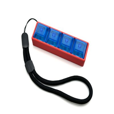 Four-Button Clicky Mechanical Switch Fidget Toy | Stim Toy, Stress Relief, ADHD (Red Base, Transparent Blue Keycaps)