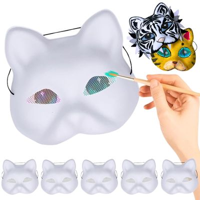 5PCS Therian Cat Mask- Eye Mesh Pre Installed, Plastic Animal Mask Base to Painted DIY for Furry Masquerade Cosplay Props Costume Party