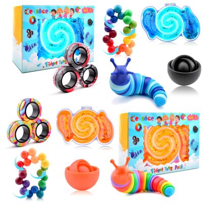 Cevioce 10Pcs Fidget Toys Adults Pack,Stocking Stuffers for Teens Boys Girls,Autism Sensory Toys with Fidget Spinner Slug Magnetic Rings,Squishy Fidget Toys ADHD Stress Relief,Party Favor for Kid-BO