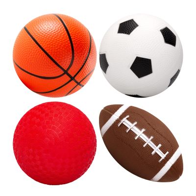 Soft Balls for Toddlers 1-3 3-5, Easy to Grip Toddler Toys 4 Pack 5" Small Balls & Pump - Mini Football Soccer Basketball Dodgeball - First Birthday Gift Easter Basket Stuffers for Babies Boys Girls