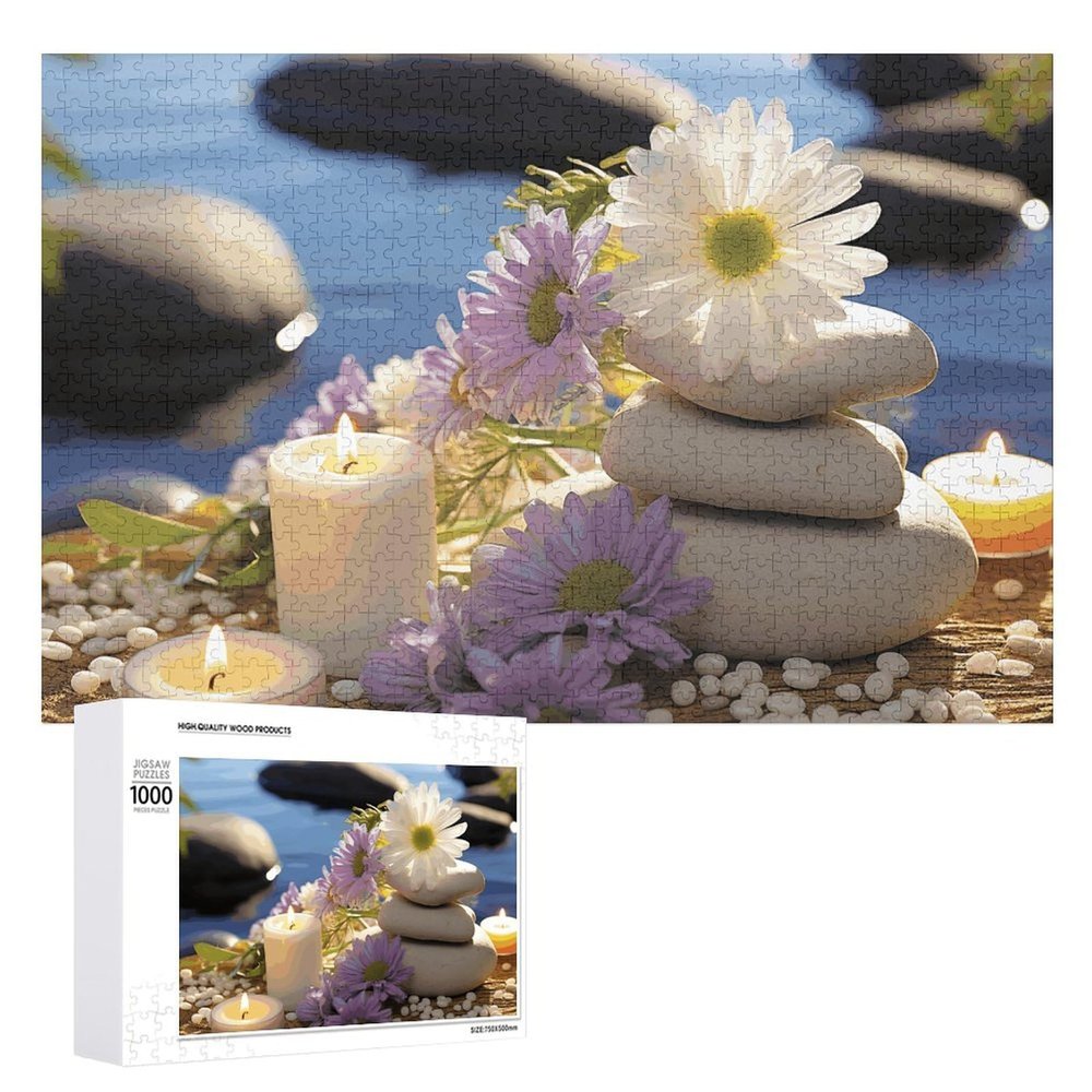 1000 PCS Jigsaw Puzzle for Adults Personalized Picture Puzzle Massage Stones with Daisy Customized Wooden Puzzle for Family, Birthday, Wedding, Game Nights Gifts, 20.4"x15"
