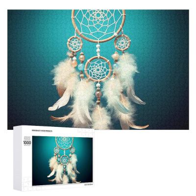 1000 PCS Jigsaw Puzzle for Adults Personalized Picture Puzzle White Dream Catcher Feather Customized Wooden Puzzle for Family, Birthday, Wedding, Game Nights Gifts, 20.4"x15"