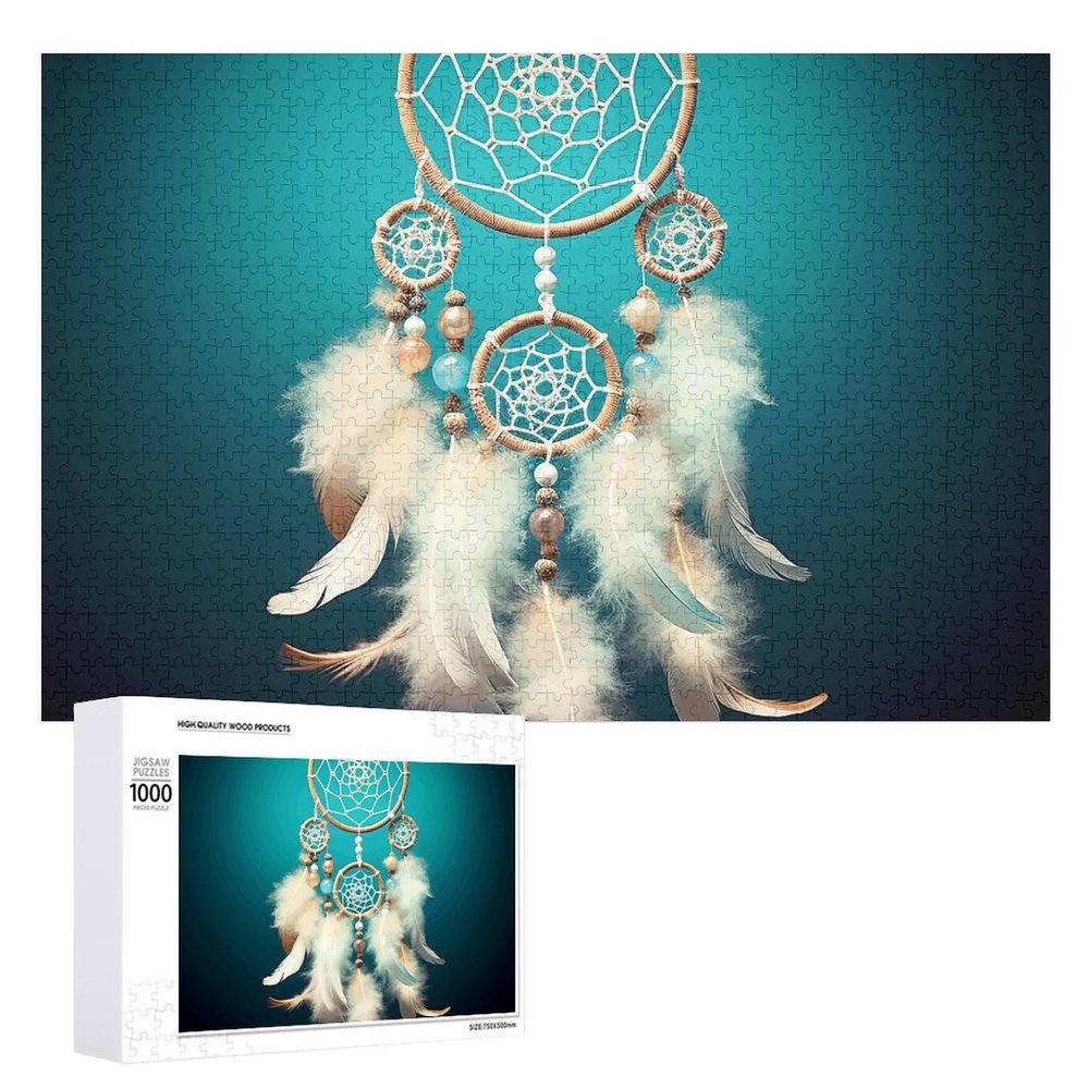 1000 PCS Jigsaw Puzzle for Adults Personalized Picture Puzzle White Dream Catcher Feather Customized Wooden Puzzle for Family, Birthday, Wedding, Game Nights Gifts, 20.4"x15"