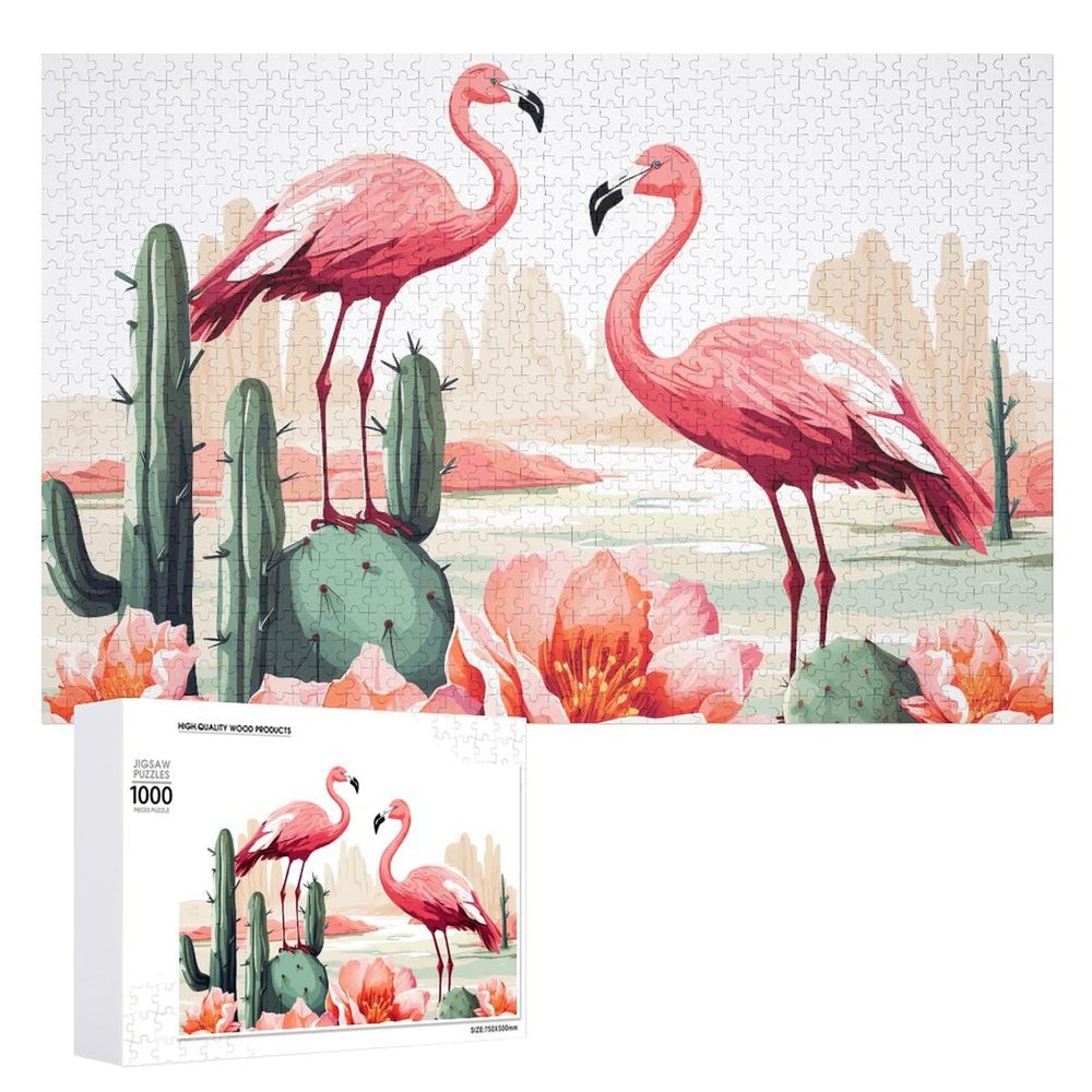 1000 PCS Jigsaw Puzzle for Adults Personalized Picture Puzzle Cactus Flamingo Rose Flowers Customized Wooden Puzzle for Family, Birthday, Wedding, Game Nights Gifts, 20.4"x15"