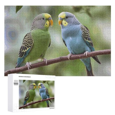 1000 PCS Jigsaw Puzzle for Adults Personalized Picture Puzzle Blue and Green Parakeets Customized Wooden Puzzle for Family, Birthday, Wedding, Game Nights Gifts, 20.4"x15"