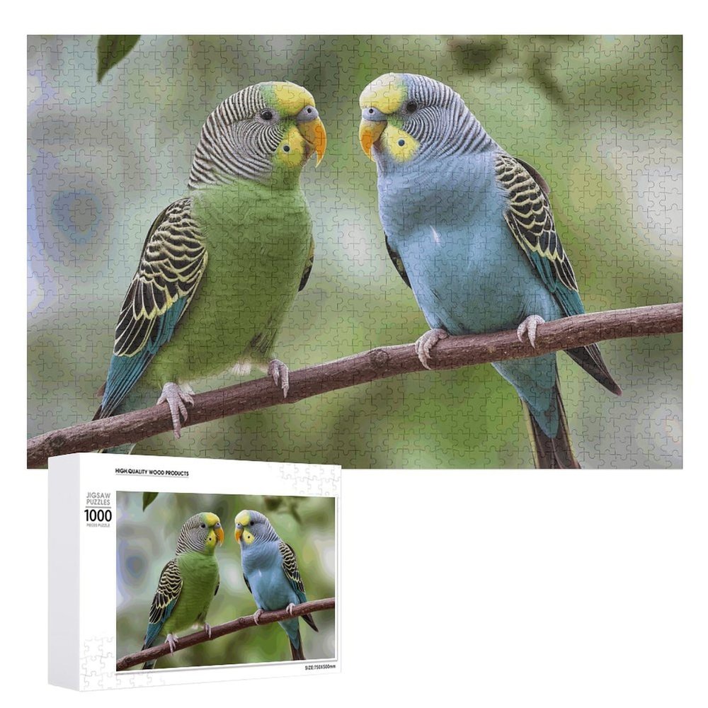 1000 PCS Jigsaw Puzzle for Adults Personalized Picture Puzzle Blue and Green Parakeets Customized Wooden Puzzle for Family, Birthday, Wedding, Game Nights Gifts, 20.4"x15"