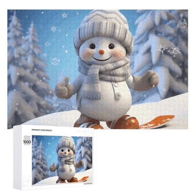 1000 PCS Jigsaw Puzzle for Adults Personalized Picture Puzzle Cute Snowboard Snowman Customized Wooden Puzzle for Family, Birthday, Wedding, Game Nights Gifts, 20.4"x15"