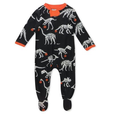 HonestBaby Sleep and Play Footed Pajamas One-Piece Sleeper Jumpsuit Zip-Front PJs Organic Cotton for Baby Boys, Unisex, Dino Ween,3-6 Months