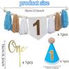 1st Birthday Decorations Girls boy High Chair Banner Baby Girl boy First Birthday Party Decorations with 1 Cake Topper and birthday hat For First Party Decor (Blue) view 2