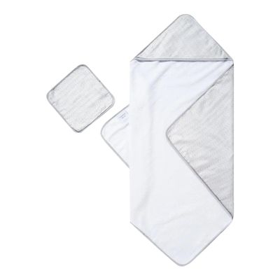 Bamboo Viscose Baby Hooded Towel & Washcloth Set for Babies and Toddlers, Soft & Absorbent, 70% Viscose from Bamboo, 30% Cotton Muslin - Imported (Light Grey)