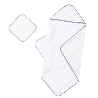 Bamboo Viscose Baby Hooded Towel & Washcloth Set for Babies and Toddlers, Soft & Absorbent, 70% Viscose from Bamboo, 30% Cotton Muslin - Imported (Blue Dash)